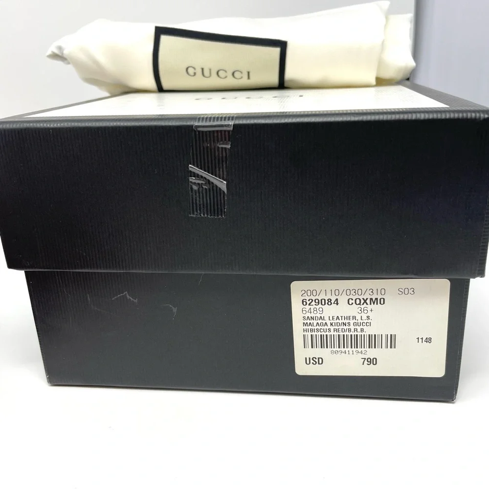 Gucci Princetown Mules in Hibiscus Red with Web Stripe Size 36.5 Size 6.5 - Picture 15 of 16